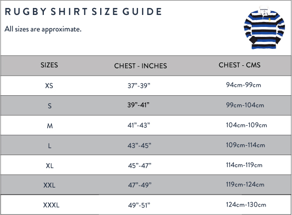Mens Rugby Shirt Size Guide