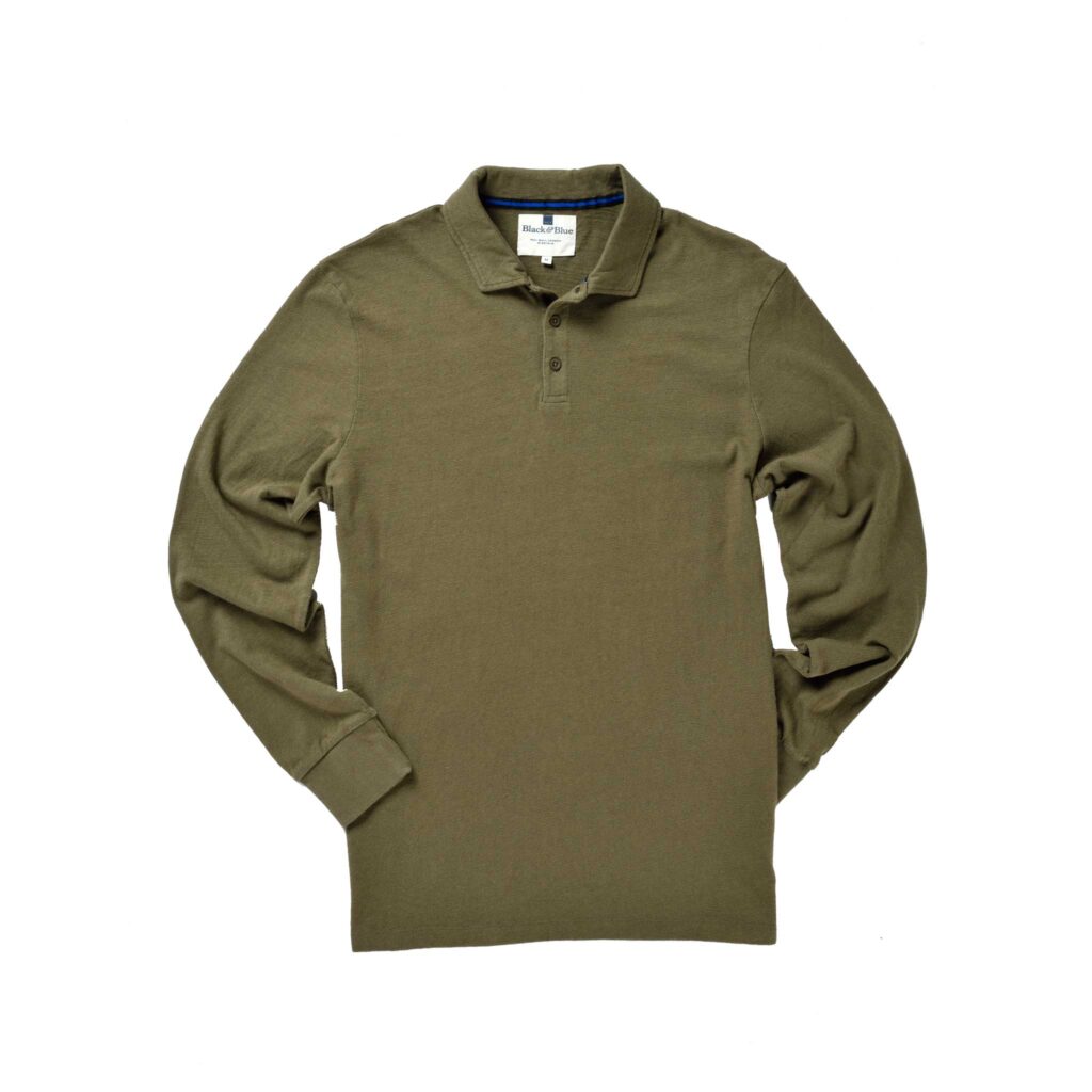 Khaki Long Sleeve 1871 Polo Shirt_Front
