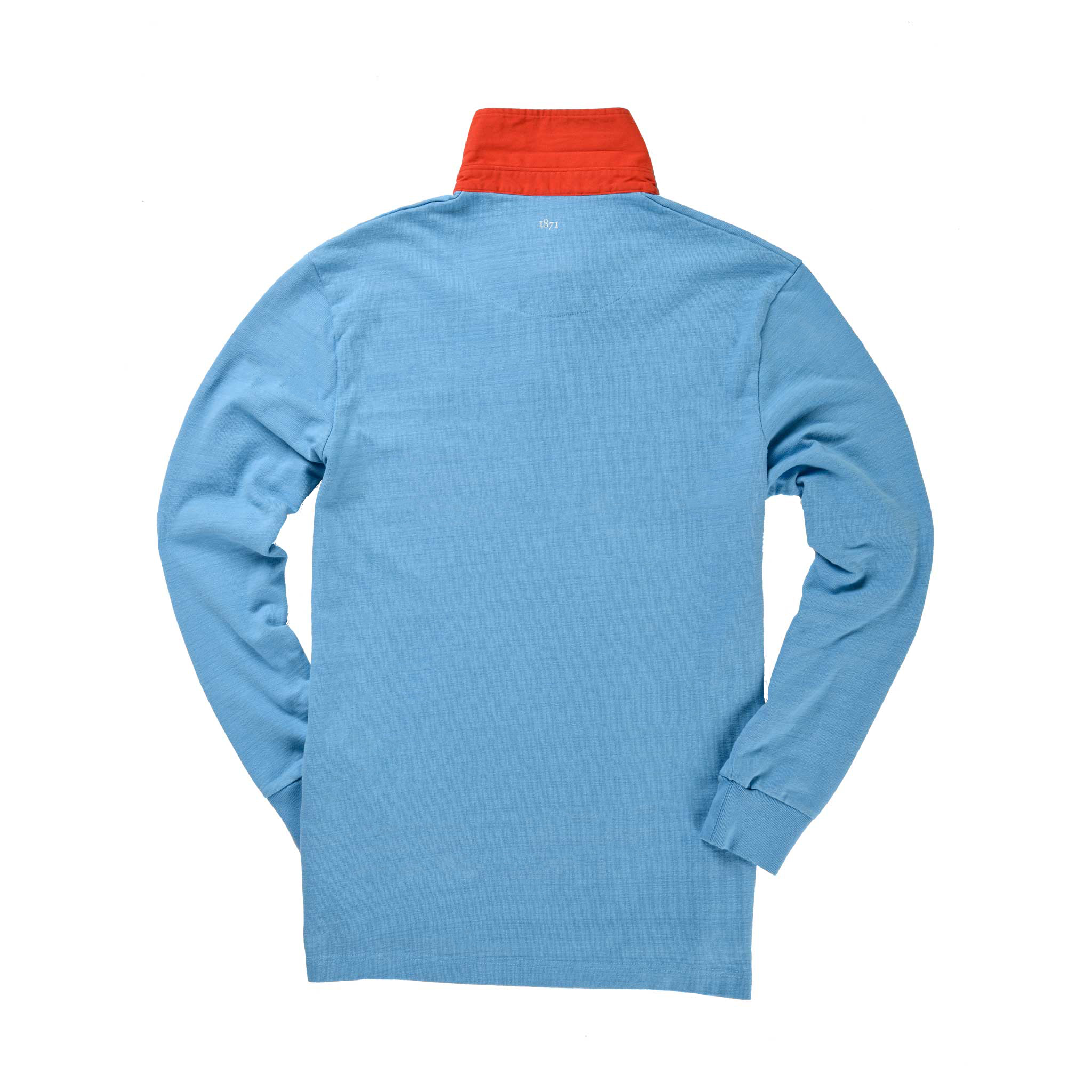Azure Blue with Red Collar_1871 Rugby Shirt_Back