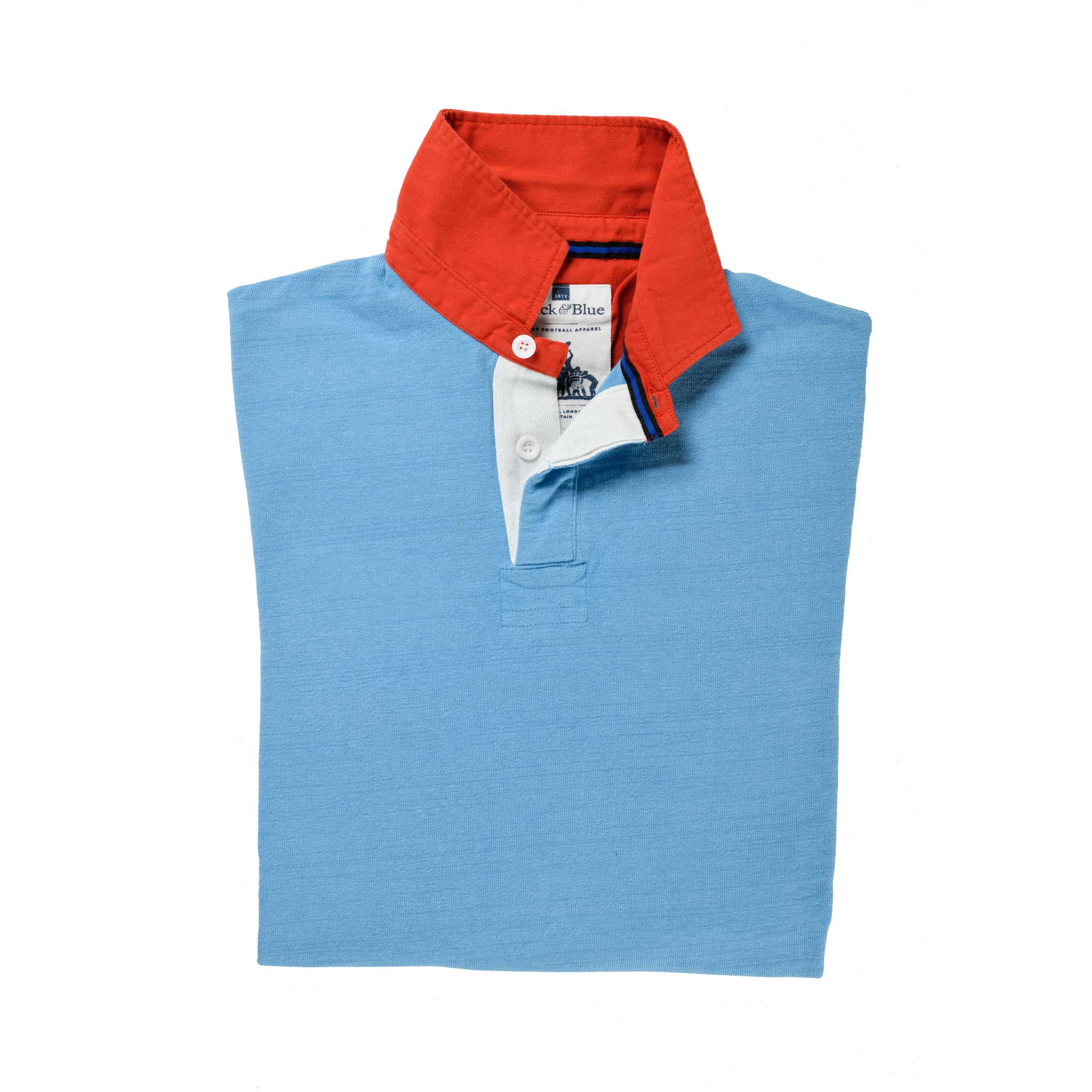 Azure Blue with Red Collar_1871 Rugby Shirt_Folded