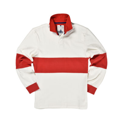White w Red Hoop Rugby Shirt_Front
