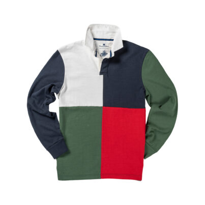 CLASSIC BLUE RED WHITE & GREEN QUARTER 1871 RUGBY SHIRT