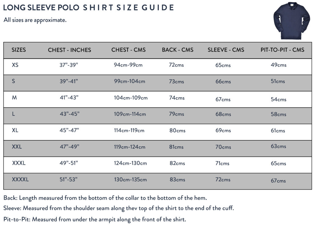 Long Sleeve Polo Shirt Size Guide_2026