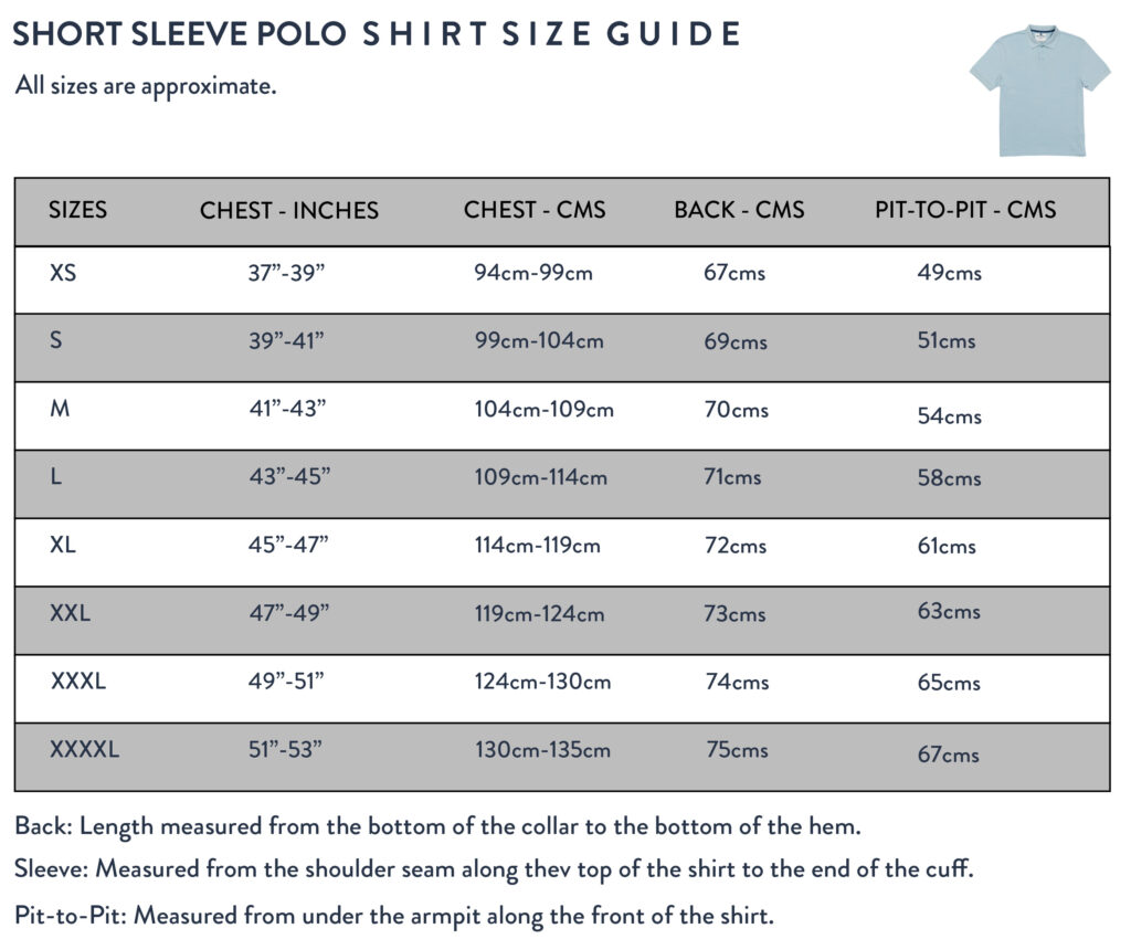 Short Sleeve Polo Shirt Size Guide_2026